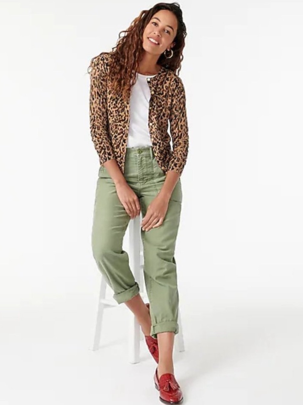 J. Crew Cashmere Animal Print Cardigan Sweater XL